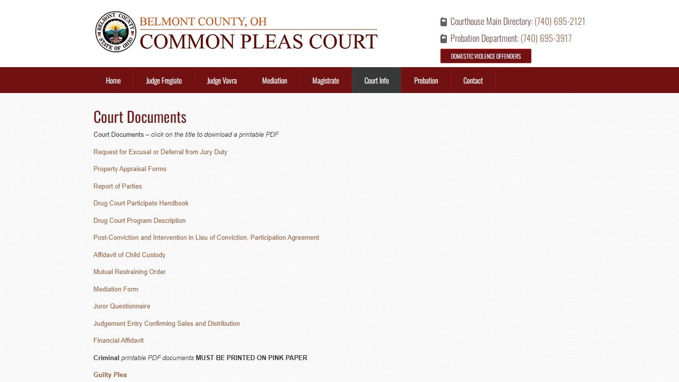 Court Documents - Belmont County Common Pleas Court
